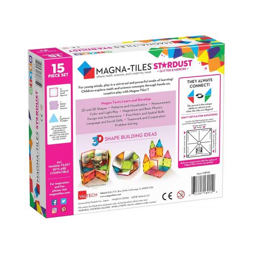  Magna-Tiles 18915 15Piece Stardust Set, The Original, Award-Winning Magnetic Building Tiles, Creativity & Educational, Stem Approved, Glitter and Mirrors (Pack of 15)