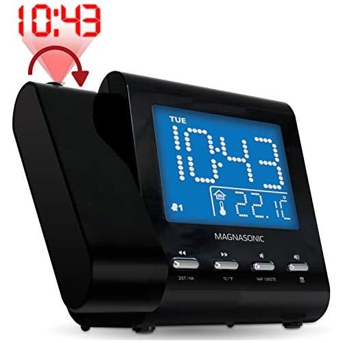  [아마존베스트]Magnasonic Projection Alarm Clock with AM/FM Radio, Battery Backup, Auto Time Set, Dual Alarm & 3.5mm Audio Input