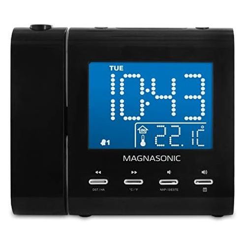  [아마존베스트]Magnasonic Projection Alarm Clock with AM/FM Radio, Battery Backup, Auto Time Set, Dual Alarm & 3.5mm Audio Input