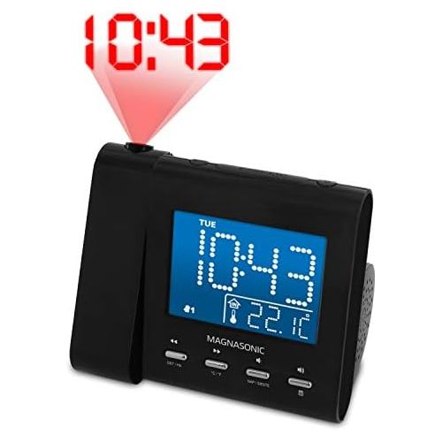  [아마존베스트]Magnasonic Projection Alarm Clock with AM/FM Radio, Battery Backup, Auto Time Set, Dual Alarm & 3.5mm Audio Input