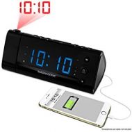 [아마존베스트]Electrohome USB Charging Alarm Clock Radio with Time Projection, Battery Backup, Auto Time Set, Dual Alarm, 1.2 LED Display for Smartphones & Tablets (EAAC475)