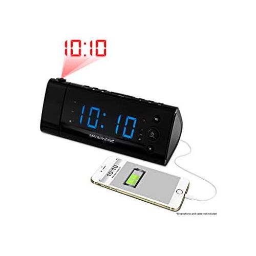 [아마존베스트]Electrohome USB Charging Alarm Clock Radio with Time Projection, Battery Backup, Auto Time Set, Dual Alarm, 1.2 LED Display for Smartphones & Tablets (EAAC475)