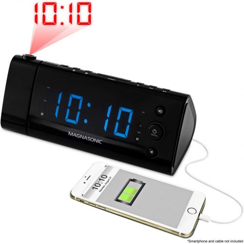  [아마존베스트]Electrohome USB Charging Alarm Clock Radio with Time Projection, Battery Backup, Auto Time Set, Dual Alarm, 1.2 LED Display for Smartphones & Tablets (EAAC475)