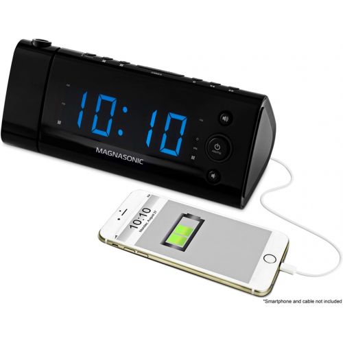  [아마존베스트]Electrohome USB Charging Alarm Clock Radio with Time Projection, Battery Backup, Auto Time Set, Dual Alarm, 1.2 LED Display for Smartphones & Tablets (EAAC475)