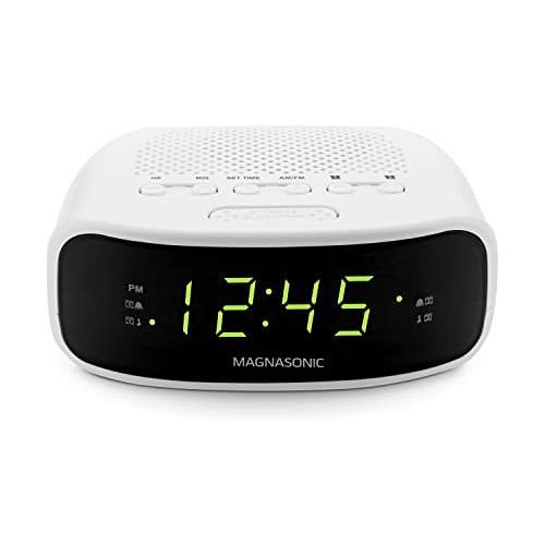  [아마존베스트]Magnasonic Digital AM/FM Clock Radio with Battery Backup, Dual Alarm, Sleep & Snooze Functions, Display Dimming Option,White (EAAC201)