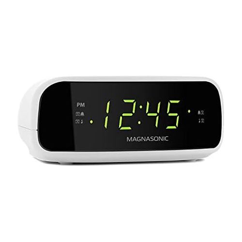  [아마존베스트]Magnasonic Digital AM/FM Clock Radio with Battery Backup, Dual Alarm, Sleep & Snooze Functions, Display Dimming Option,White (EAAC201)