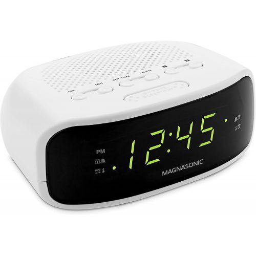  [아마존베스트]Magnasonic Digital AM/FM Clock Radio with Battery Backup, Dual Alarm, Sleep & Snooze Functions, Display Dimming Option,White (EAAC201)