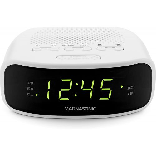  [아마존베스트]Magnasonic Digital AM/FM Clock Radio with Battery Backup, Dual Alarm, Sleep & Snooze Functions, Display Dimming Option,White (EAAC201)