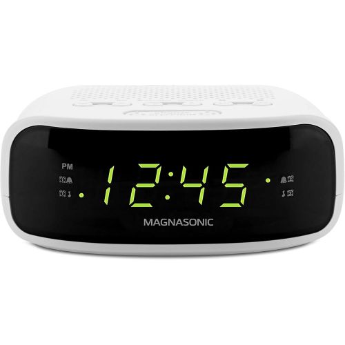  [아마존베스트]Magnasonic Digital AM/FM Clock Radio with Battery Backup, Dual Alarm, Sleep & Snooze Functions, Display Dimming Option,White (EAAC201)