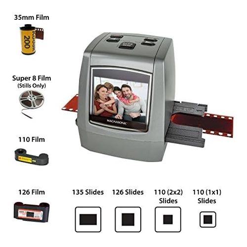  Magnasonic All-in-One High Resolution 22MP Film Scanner, Converts 35mm/126KPK/110/Super 8 Films, Slides, Negatives into Digital Photos, Vibrant 2.4 LCD Screen, Impressive 128MB Bui