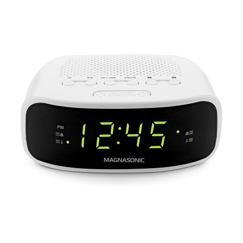 Magnasonic Digital AM/FM Clock Radio with Battery Backup, Dual Alarm, Sleep & Snooze Functions, Display Dimming Option,White (EAAC201): Electronics