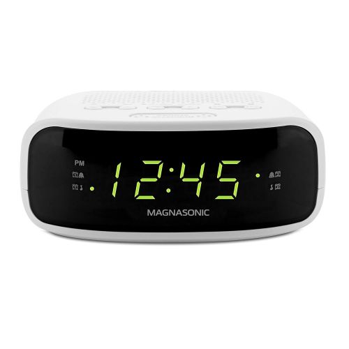  Magnasonic Digital AM/FM Clock Radio with Battery Backup, Dual Alarm, Sleep & Snooze Functions, Display Dimming Option,White (EAAC201): Electronics