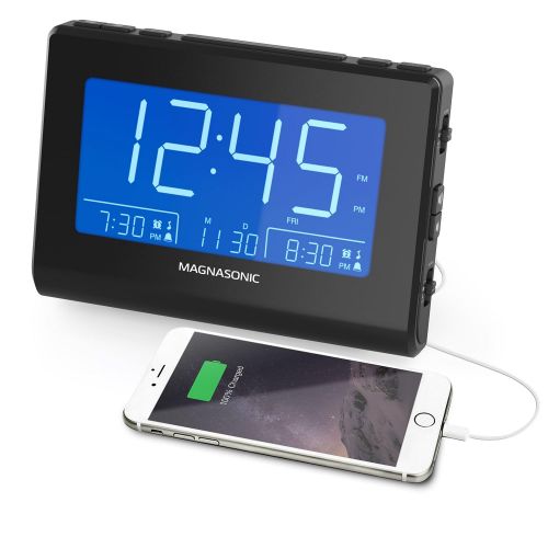  Magnasonic Alarm Clock Radio with USB Charging for Smartphones & Tablets, Auto Dimming, Dual Gradual Wake Alarm, Battery Backup, Auto Time Set, Large 4.8 LED Display, AM/FM (CR63):