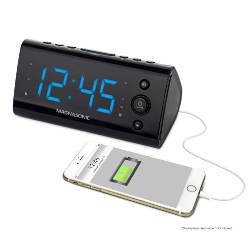  Magnasonic Alarm Clock Radio with USB Charging for Smartphones & Tablets Includes Dual Alarm, Battery Backup, Auto Time Set & 1.2 LED Display with 4 Dimming Options (EAAC470): Elec