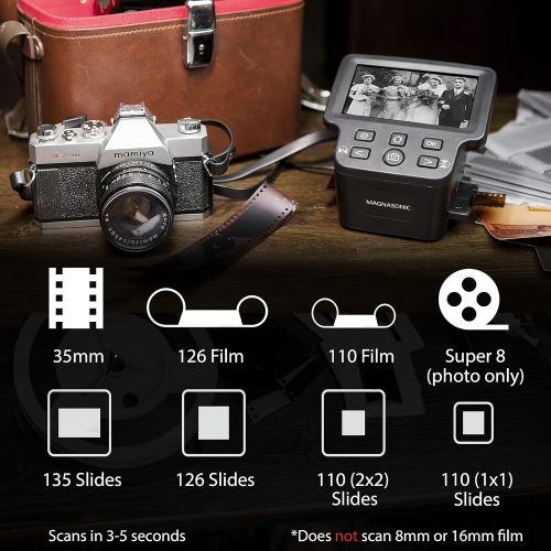  [아마존베스트]Magnasonic All-in-One 22MP Film Scanner with Large 5 Display & HDMI, Converts 35mm/126/110/Super 8 Film & 135/126/110 Slides into Digital Photos, Built-in Memory (FS71)