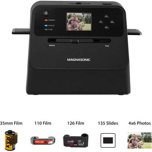  [아마존베스트]Magnasonic All-in-One Film & Photo Scanner, 14MP Resolution, Converts 4x6 Photos, 35mm/110/126 Film & 135 Slides into Digital JPEGs, Vibrant 2.4 LCD Screen, Fast Scanning (FS60)