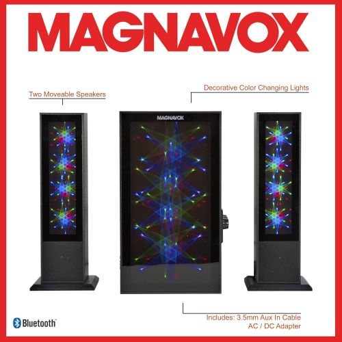  Magnavox MHT990 2.1 Home Entertainment System with Bluetooth Wireless Technology and Color Changing Lights in Black AUX Port Subwoofer with 2 Speakers Pulsing Lights