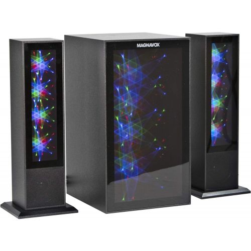  Magnavox MHT990 2.1 Home Entertainment System with Bluetooth Wireless Technology and Color Changing Lights in Black AUX Port Subwoofer with 2 Speakers Pulsing Lights