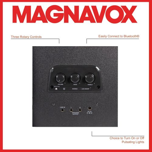  Magnavox MHT990 2.1 Home Entertainment System with Bluetooth Wireless Technology and Color Changing Lights in Black AUX Port Subwoofer with 2 Speakers Pulsing Lights