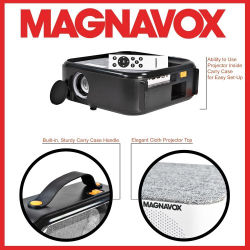  Magnavox MP603 Home Theater Projector with Bluetooth Wireless Technology and Suitcase Speaker 1080p and 160 Display Supported Compatible with HDMI, VGA, AV and USB Inputs