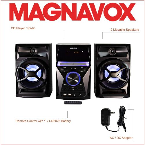  [아마존베스트]Magnavox MM441 3-Piece CD Shelf System with Digital PLL FM Stereo Radio, Bluetooth Wireless Technology, and Remote Control in Black | Blue Colored Speaker Lights | LED Display | AU