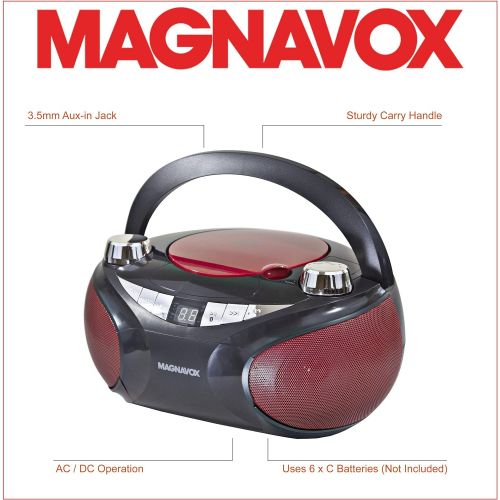  [아마존베스트]MAGNAVOX MD6949 Portable Top Loading CD Boombox with AM/FM Stereo Radio and Bluetooth Wireless Technology in Red and Black | CD-R/CD-RW Compatible | LED Display |