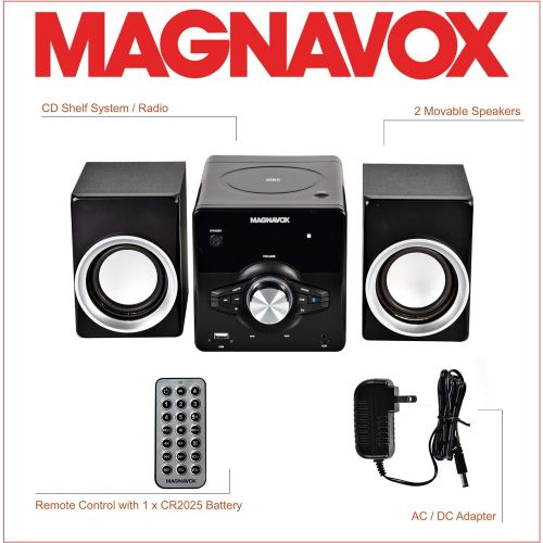  [아마존베스트]Magnavox MM442 3-Piece Top Loading CD Shelf System with Digital PLL FM Stereo Radio, Bluetooth Wireless Technology, and Remote Control in Black | Blue Lights | LED Display | AUX Po
