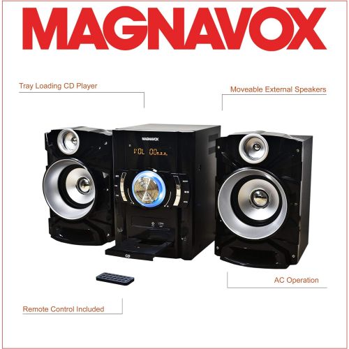  [아마존베스트]Magnavox MM440 3-Piece CD Shelf System with Digital PLL FM Stereo Radio, Bluetooth Wireless Technology, and Remote Control in Black | Blue Colored Lights | LED Display | AUX Port C