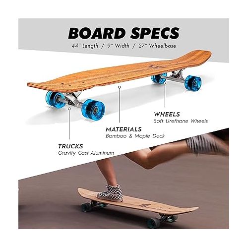 Magneto 40+ inch Kicktail Cruiser Longboard Skateboard & Pintail Long Board Skateboard for Adults, Skateboard Long Boards for Teenagers, Kids - Cruising, Carving, Dancing Longboards