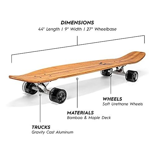  Magneto 44 inch Kicktail Cruiser Longboard Skateboard | Bamboo and Hard Maple Deck | Made for Adults, Teens, and Kids …