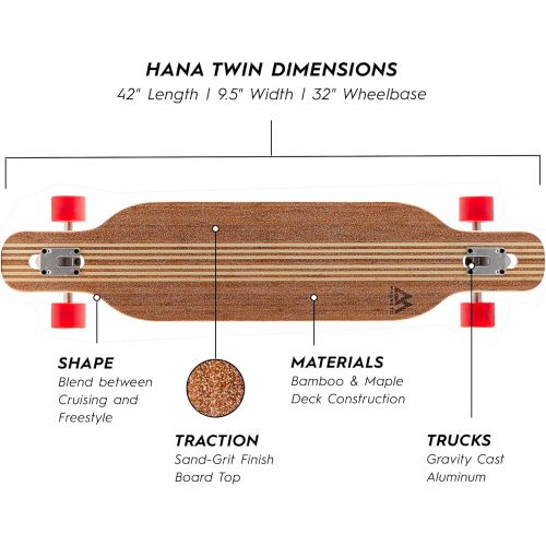  Magneto Hana Longboard Collection | Longboard Skateboards | Bamboo with Hard Maple Core | Cruising, Carving, Dancing, Freestyle