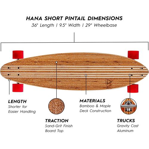  Magneto Hana Longboard Skateboard Collection Bamboo with Hard Maple Core Pintail, Cruising, Carving, Dancing, Free-Style Tricks Carver Drop Through Great for Teens Adults Men Women Free Sk