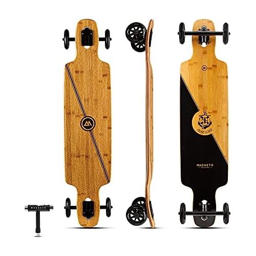  Magneto Glider Collection Premium Longboard Skateboard Large Big 100mm Wheels Bamboo Deck with Hard Maple Core Cruiser Carver Fully Assembled for Beginners Men Women Adults Teens Free Skat