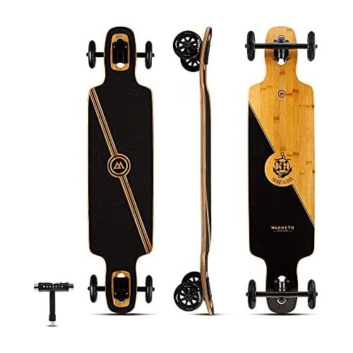  Magneto Glider Collection Premium Longboard Skateboard Large Big 100mm Wheels Bamboo Deck with Hard Maple Core Cruiser Carver Fully Assembled for Beginners Men Women Adults Teens Free Skat