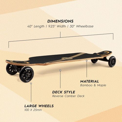  Magneto Glider Collection Premium Longboard Skateboard Large Big 100mm Wheels Bamboo Deck with Hard Maple Core Cruiser Carver Fully Assembled for Beginners Men Women Adults Teens Free Skat