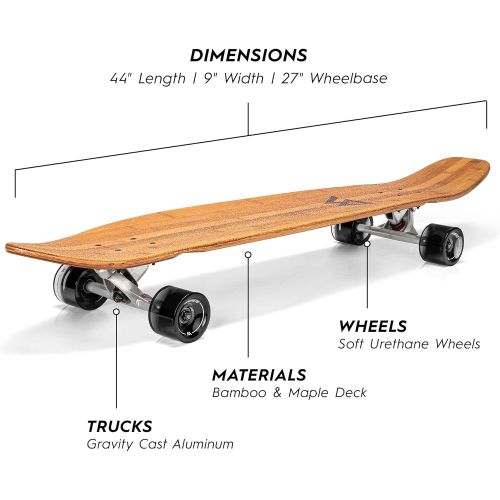  [아마존베스트]Magneto 44 inch Kicktail Cruiser Longboard Skateboard | Bamboo and Hard Maple Deck | Made for Adults, Teens, and Kids …