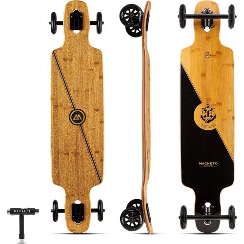  Magneto Glider Collection Premium Longboard Skateboard Large Big 100mm Wheels Bamboo Deck with Hard Maple Core Cruiser Carver Fully Assembled for Beginners Men Women Adults Teens Free Skat