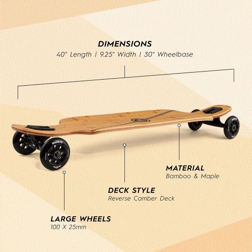  Magneto Glider Collection Premium Longboard Skateboard Large Big 100mm Wheels Bamboo Deck with Hard Maple Core Cruiser Carver Fully Assembled for Beginners Men Women Adults Teens Free Skat