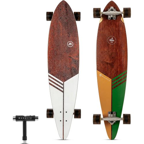  Magneto 40 Inch Pintail Longboard Skateboard Top Mount Dark Stained Hard Maple Core Long Board Deck Cruiser Skateboards, Carver, Freestyle Skateboard for Adults Teenagers Men Women