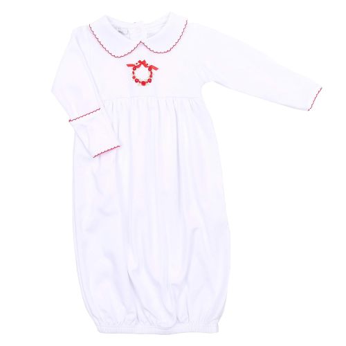  Magnolia Baby Unisex Baby Noelles Classics Embroidered Collared Gathered Gown Red