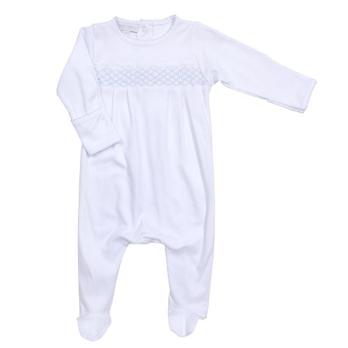  Magnolia Baby Baby Boy MB Essentials Smocked Footie White Blue