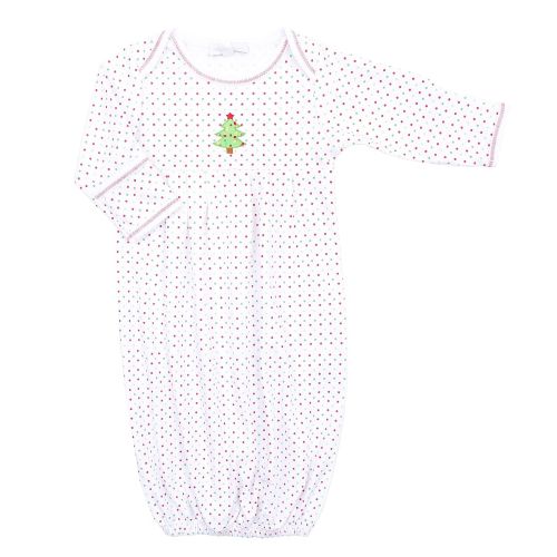  Magnolia Baby Unisex Baby O Christmas Tree Embroidered Pleated Gown Red