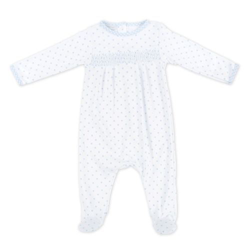  Magnolia Baby Baby Boy Gingham Dots Essentials Smocked Footie Blue