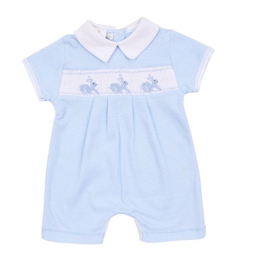  Magnolia Baby Baby Boy Classic Little Bunny Smocked Collared Short Playsuit Blue