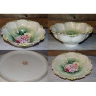 /MagnoliaRustics2 Antique RS Prussia Large Serving Bowl Vintage Serving Bowls RS Prussia Antique Dish White Green Pink Ribbed Mold Floral Detail Free Shipping