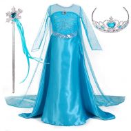 Magogo Princess Dress Elsa Costume Girls Clothes Carnival Outfit Party Fancy Skirt with Crown and Magic Wand