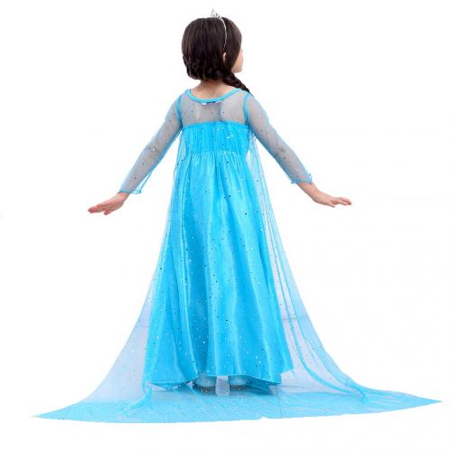  Magogo Princess Dress Elsa Costume Girls Clothes Carnival Outfit Party Fancy Skirt with Crown and Magic Wand