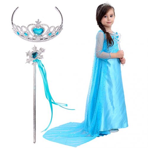  Magogo Princess Dress Elsa Costume Girls Clothes Carnival Outfit Party Fancy Skirt with Crown and Magic Wand