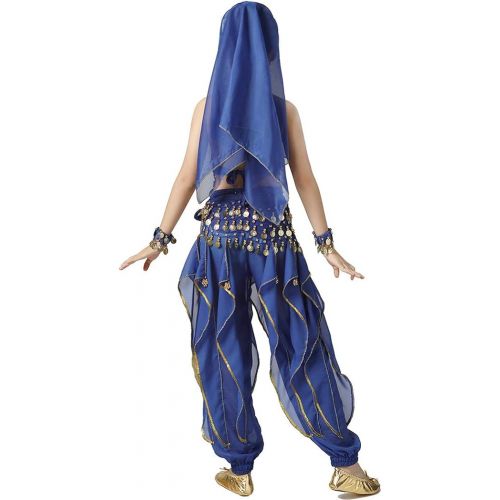  Magogo Girls Belly Dance Costume 6pcs Kit, Kids Arabian Princess Chiffon Clothes Indian Dance Performance Outfit