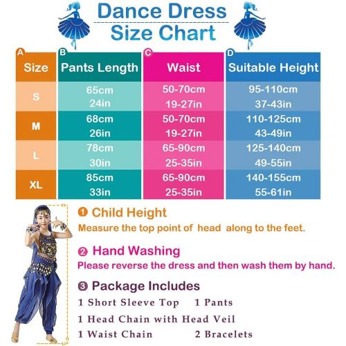  Magogo Girls Belly Dance Costume 6pcs Kit, Kids Arabian Princess Chiffon Clothes Indian Dance Performance Outfit